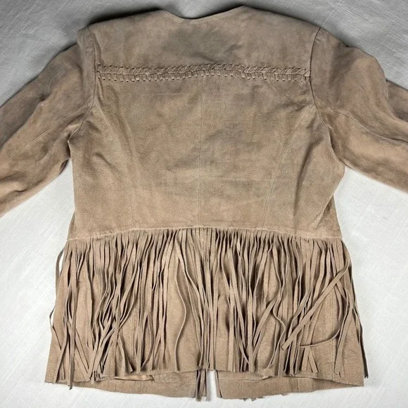 C. Wonder Suede Fringe Jacket Tan Bohemian Festival Boho Leather Blazer - Picture 10 of 12
